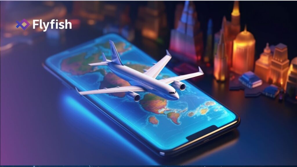 3D airplane on smartphone with world map, symbolizing AI travel planning
